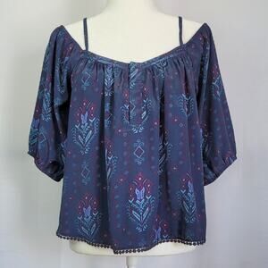 House of Harlow 1960 Boho Off Shoulder Hook Front Peasant Blouse Top Womens Sz:M